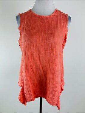 Stark X Gauze Sleeveless Cotton Draped Hem Coral Summer Top Size Small